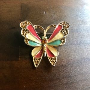 Vintage Gold & Soft Enamel Butterfly Pin